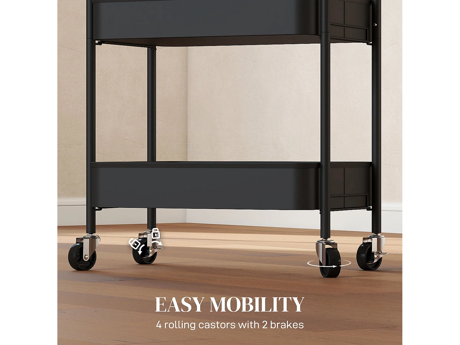 Varafi 3 Tier Metal Storage Trolley Black