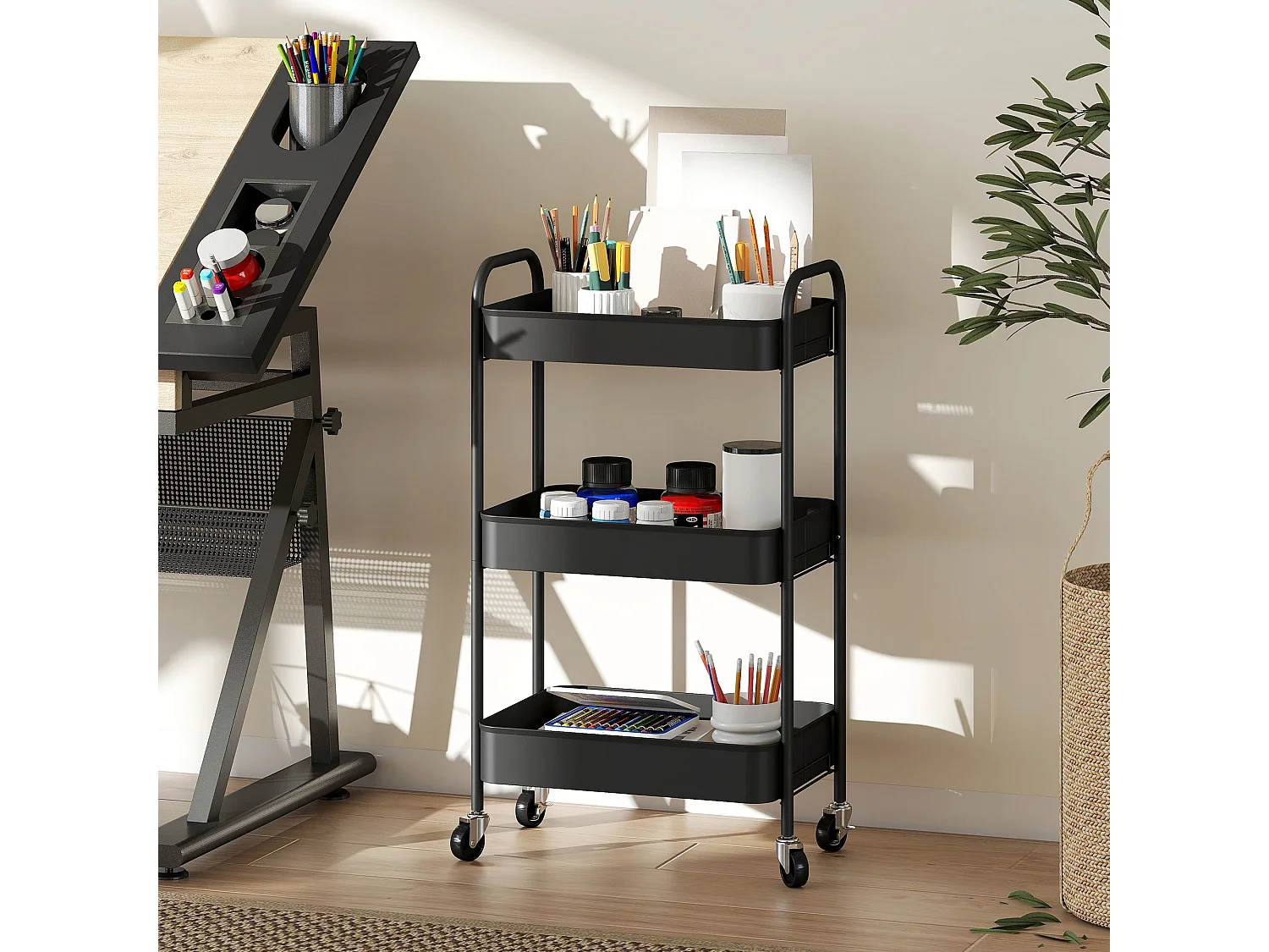 Varafi 3 Tier Metal Storage Trolley Black
