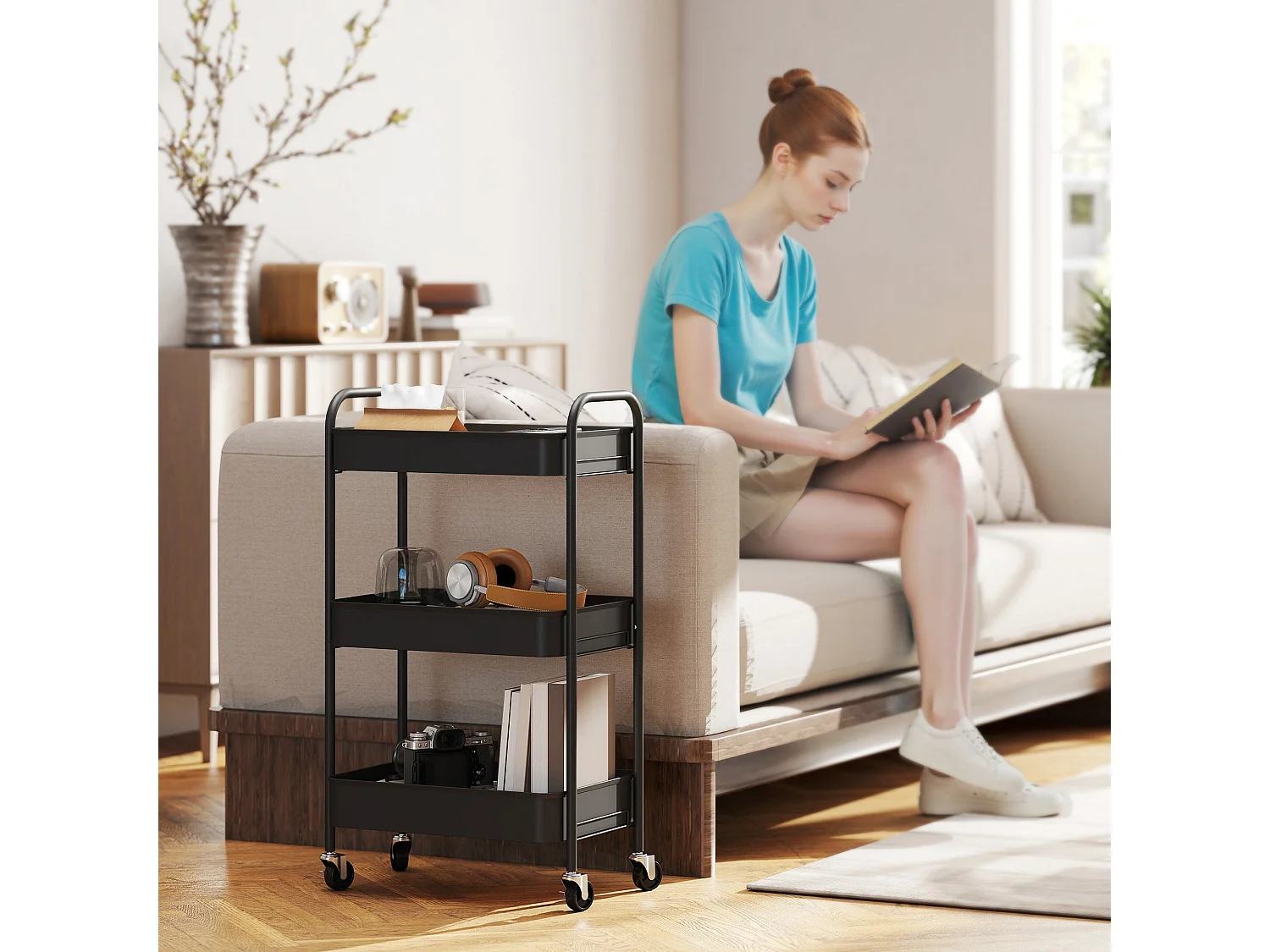 Varafi 3 Tier Metal Storage Trolley Black