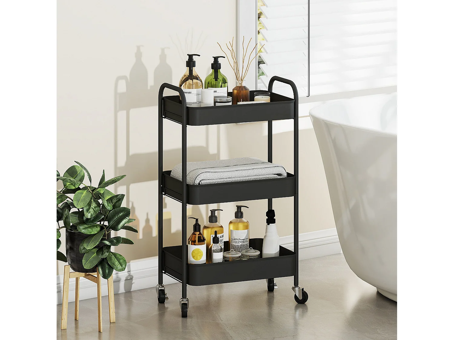 Varafi 3 Tier Metal Storage Trolley Black