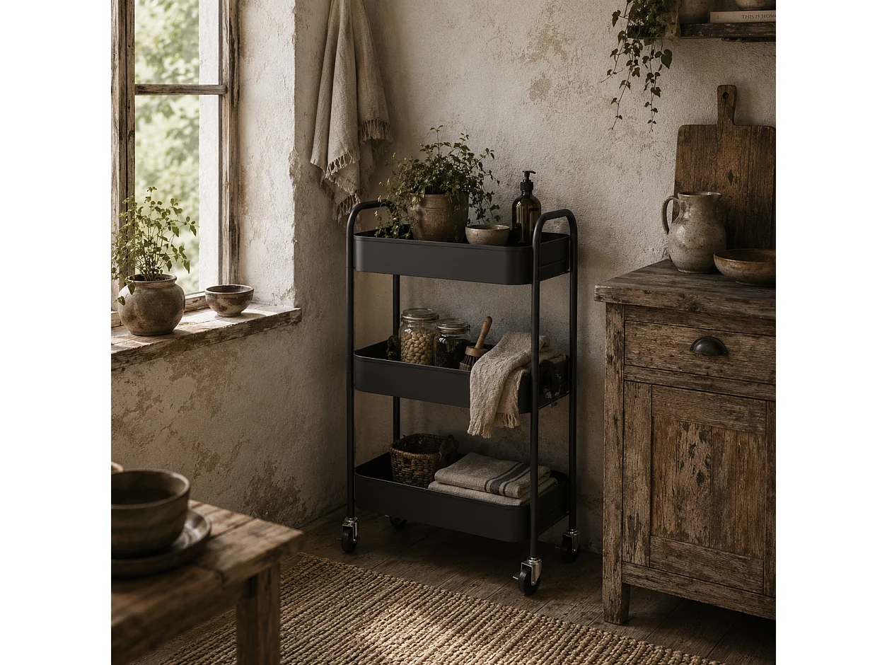 Varafi 3 Tier Metal Storage Trolley Black