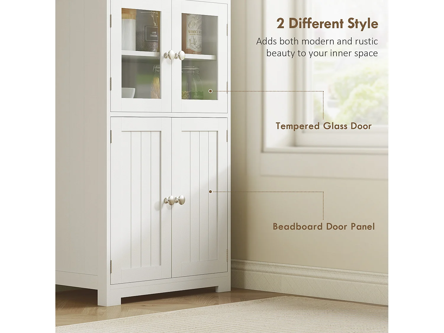 Doke White 4 Door Kitchen Cupboard with Glass Panels and Adjustable Shelves