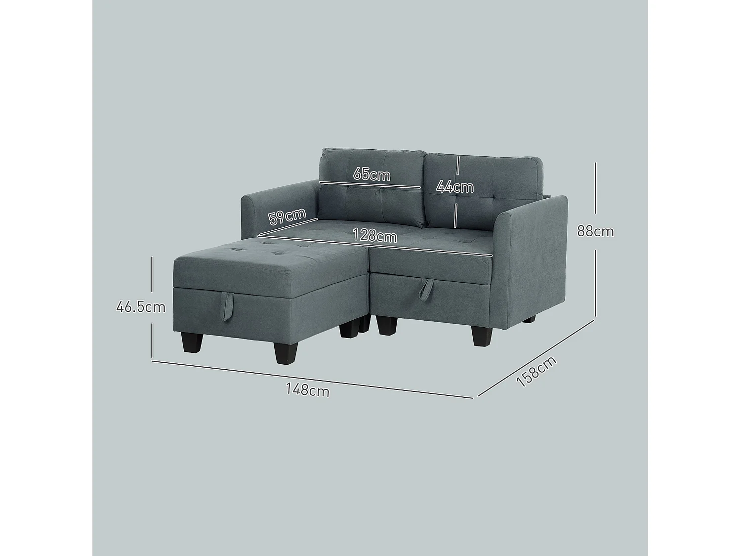 Bakeli Dark Grey Modular L Shaped Sofa with Integrated Storage