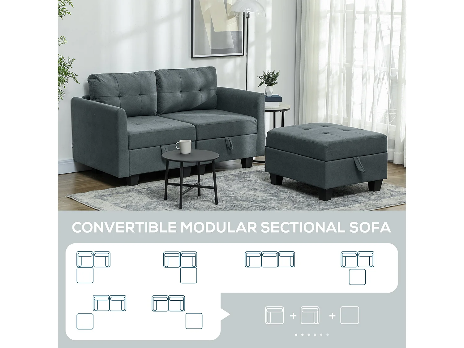 Bakeli Dark Grey Modular L Shaped Sofa with Integrated Storage