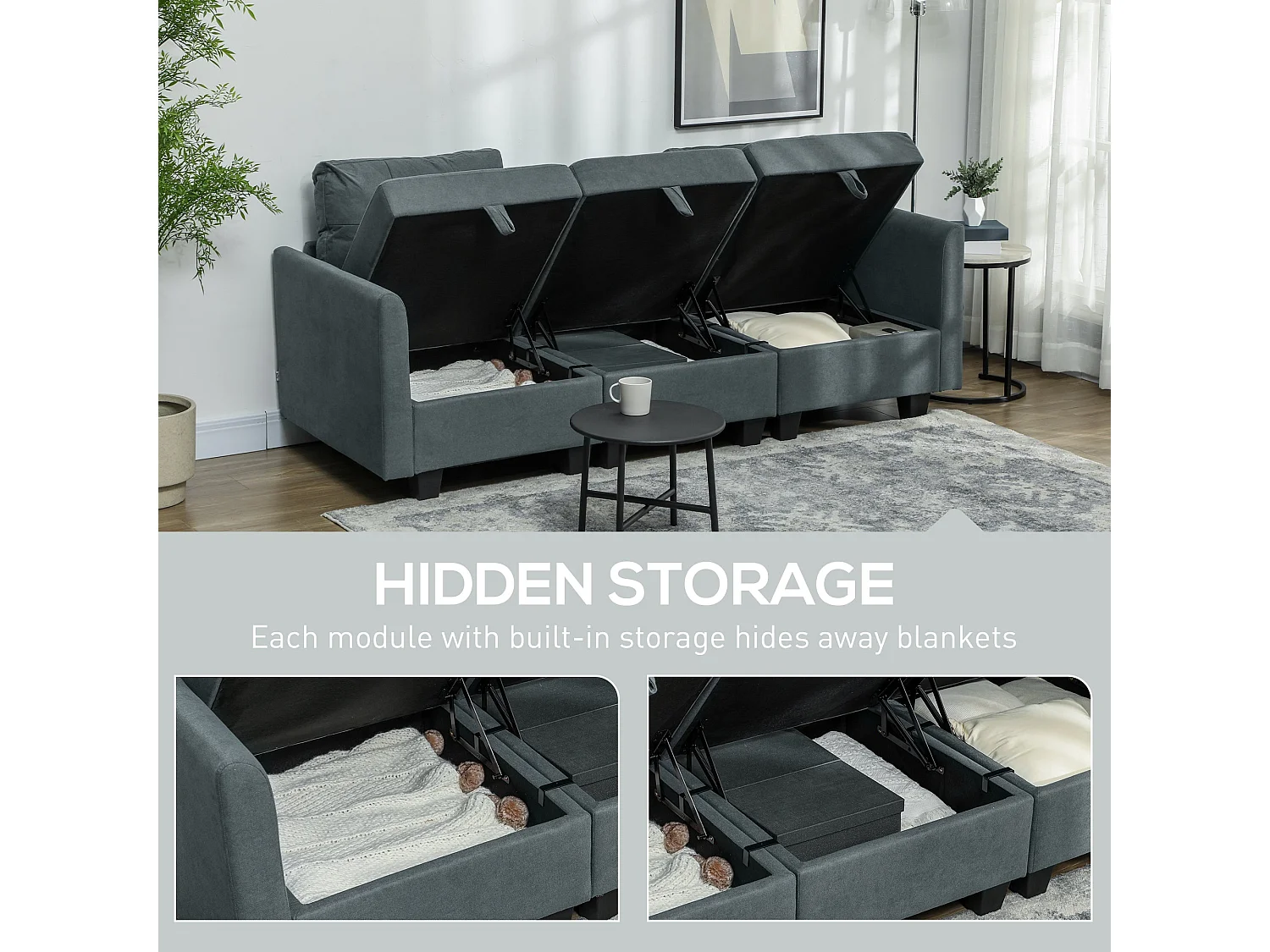 Bakeli Dark Grey Modular L Shaped Sofa with Integrated Storage
