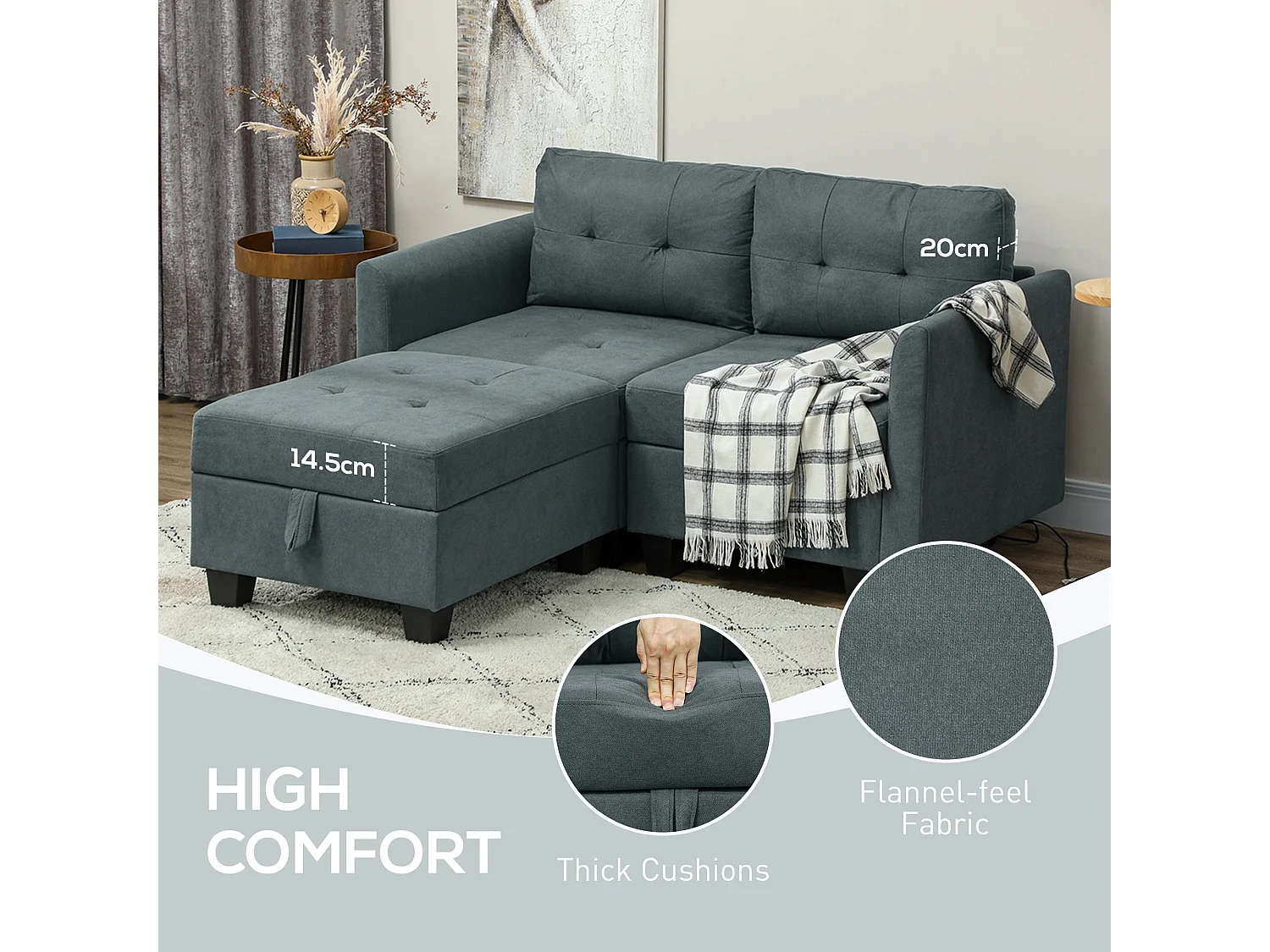Bakeli Dark Grey Modular L Shaped Sofa with Integrated Storage