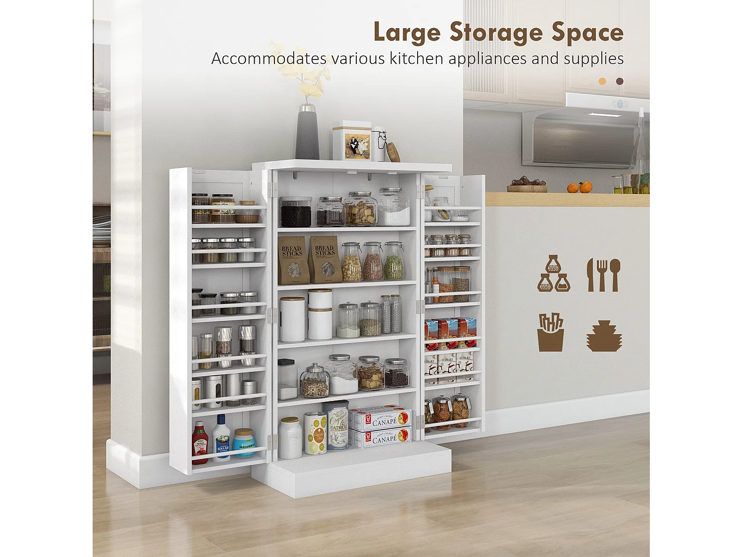 Kanese 6 Tier White Kitchen Pantry Cabinet with Door Racks