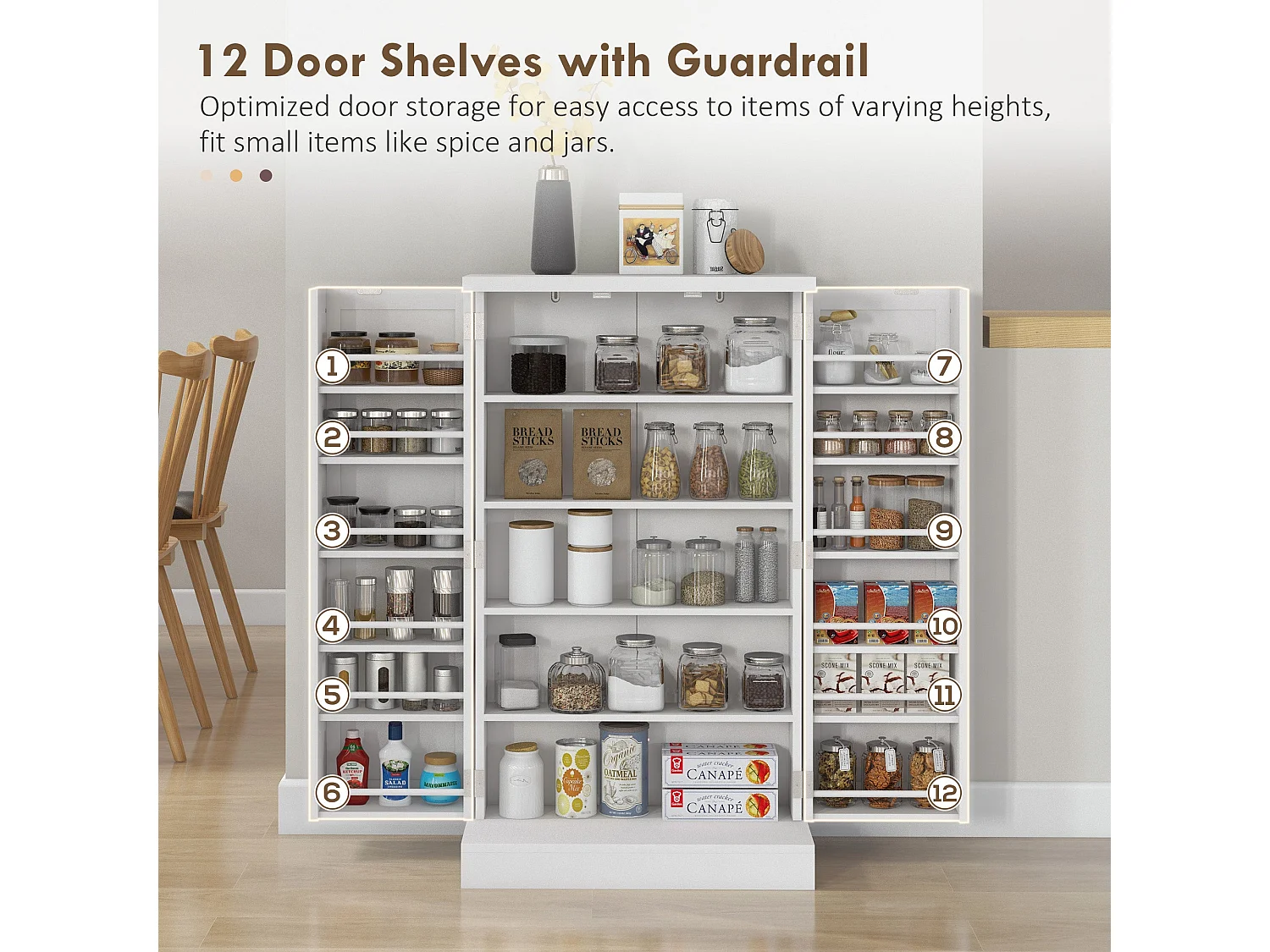Kanese 6 Tier White Kitchen Pantry Cabinet with Door Racks