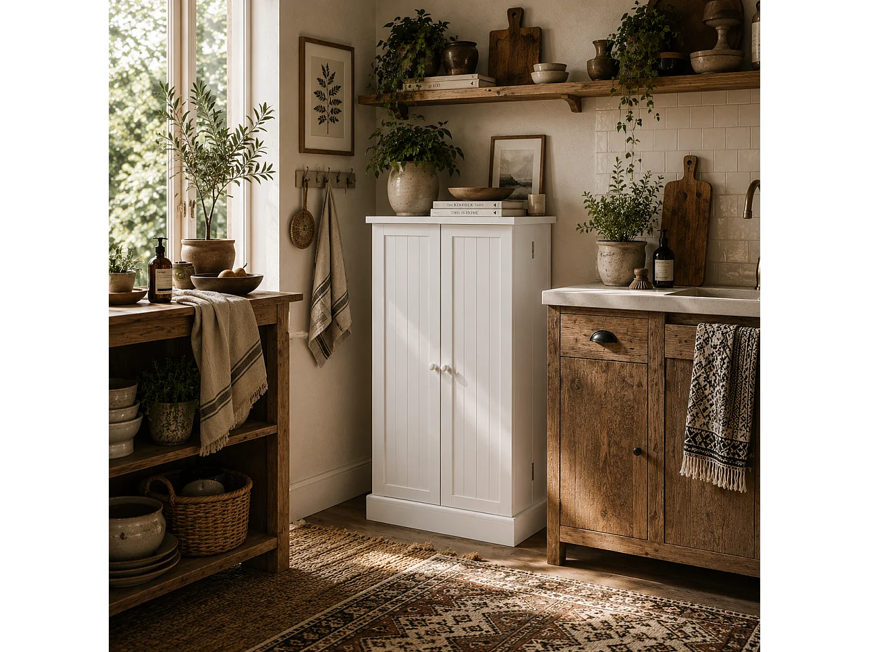 Kanese 6 Tier White Kitchen Pantry Cabinet with Door Racks