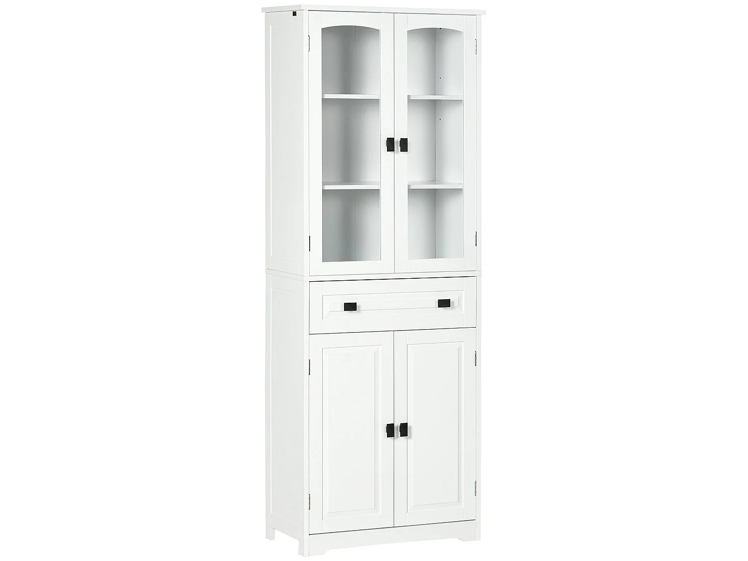 Cotase 160cm Tall White Kitchen Cupboard with Adjustable Shelves Drawer and Glass Doors