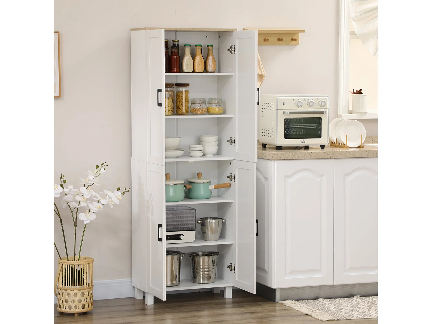 Ludo 171cm White 4 Door Freestanding Kitchen Pantry Cabinet