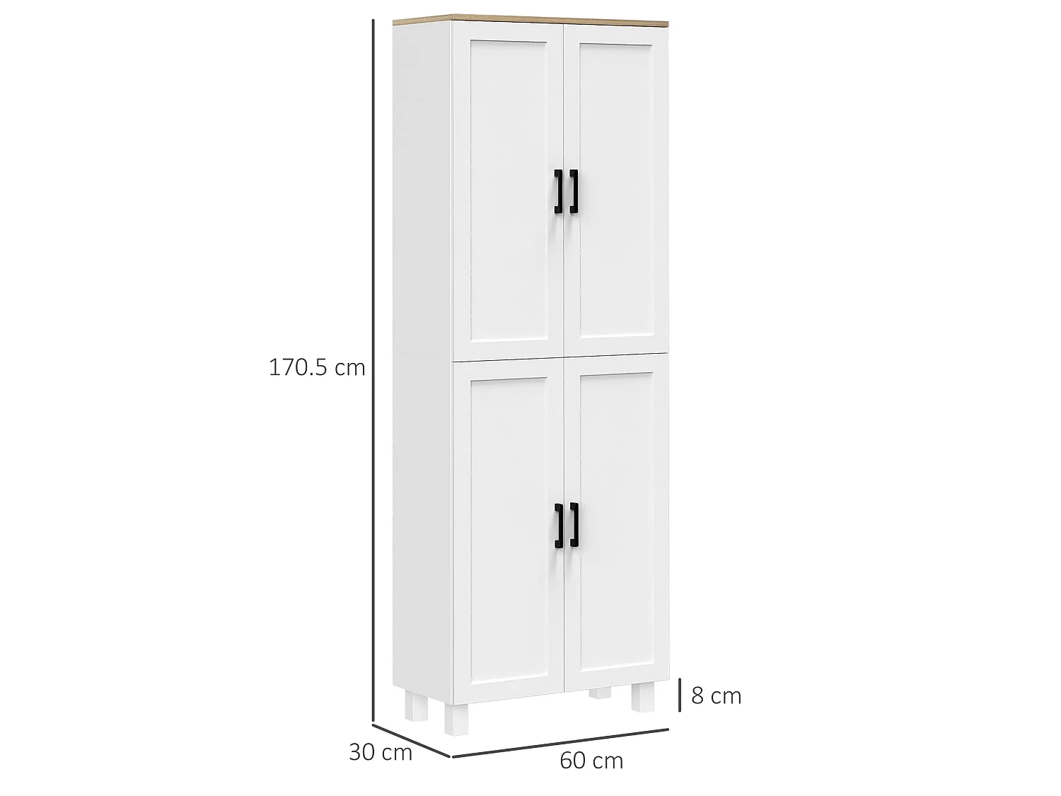 Ludo 171cm White 4 Door Freestanding Kitchen Pantry Cabinet
