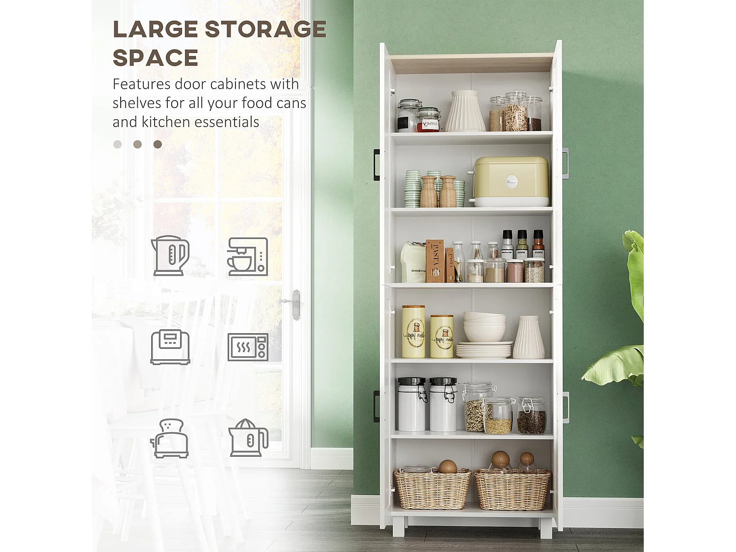 Ludo 171cm White 4 Door Freestanding Kitchen Pantry Cabinet