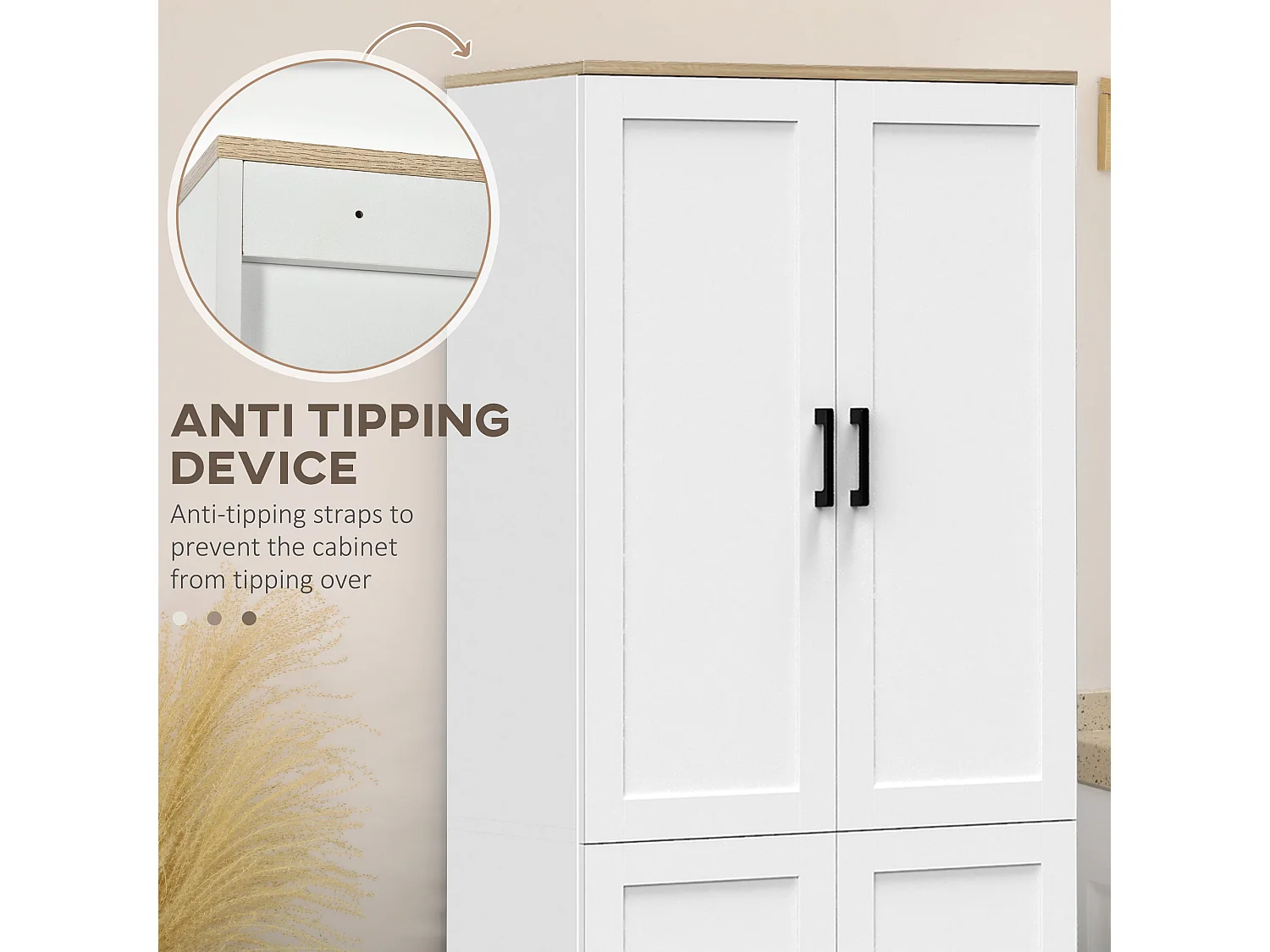 Ludo 171cm White 4 Door Freestanding Kitchen Pantry Cabinet