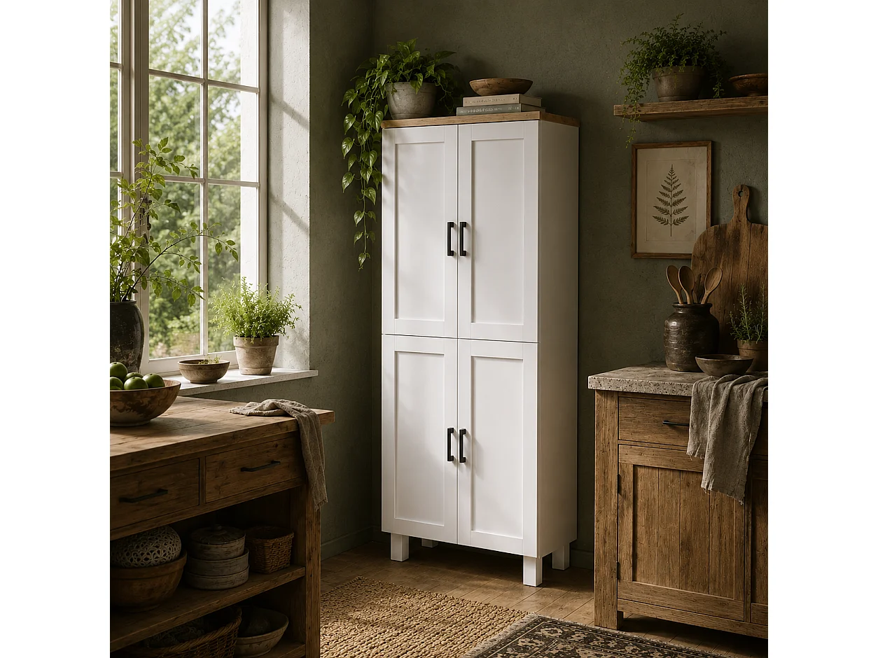 Ludo 171cm White 4 Door Freestanding Kitchen Pantry Cabinet