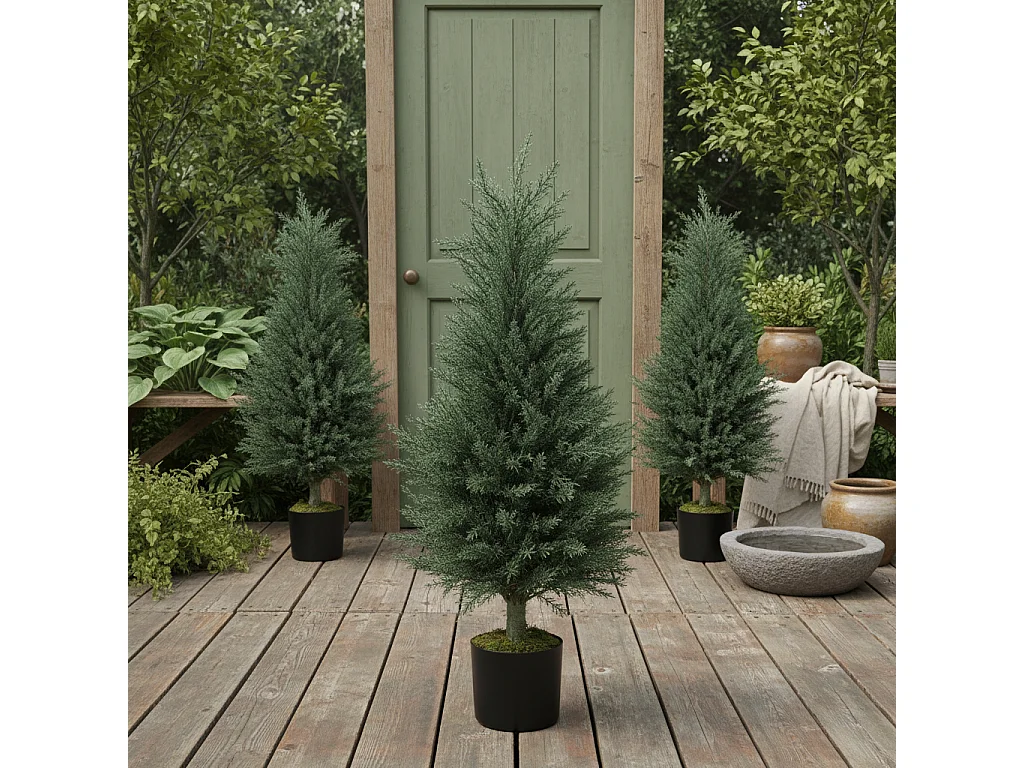 Lusa Set of 2 Outdoor Artificial Cypress Trees H8 90cm UV Resistant