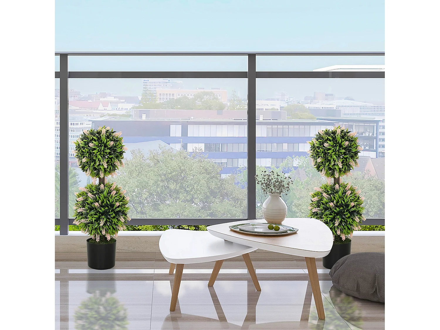 Nosu Set of 2 Artificial Lavender Ball Trees in Pots 70cm Pink