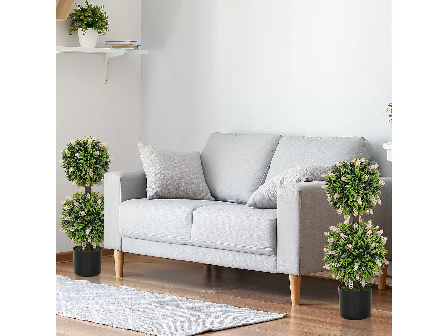 Nosu Set of 2 Artificial Lavender Ball Trees in Pots 70cm Pink