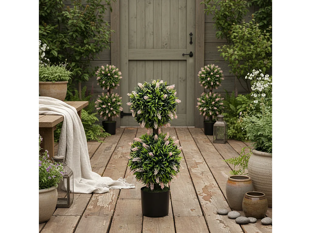 Nosu Set of 2 Artificial Lavender Ball Trees in Pots 70cm Pink