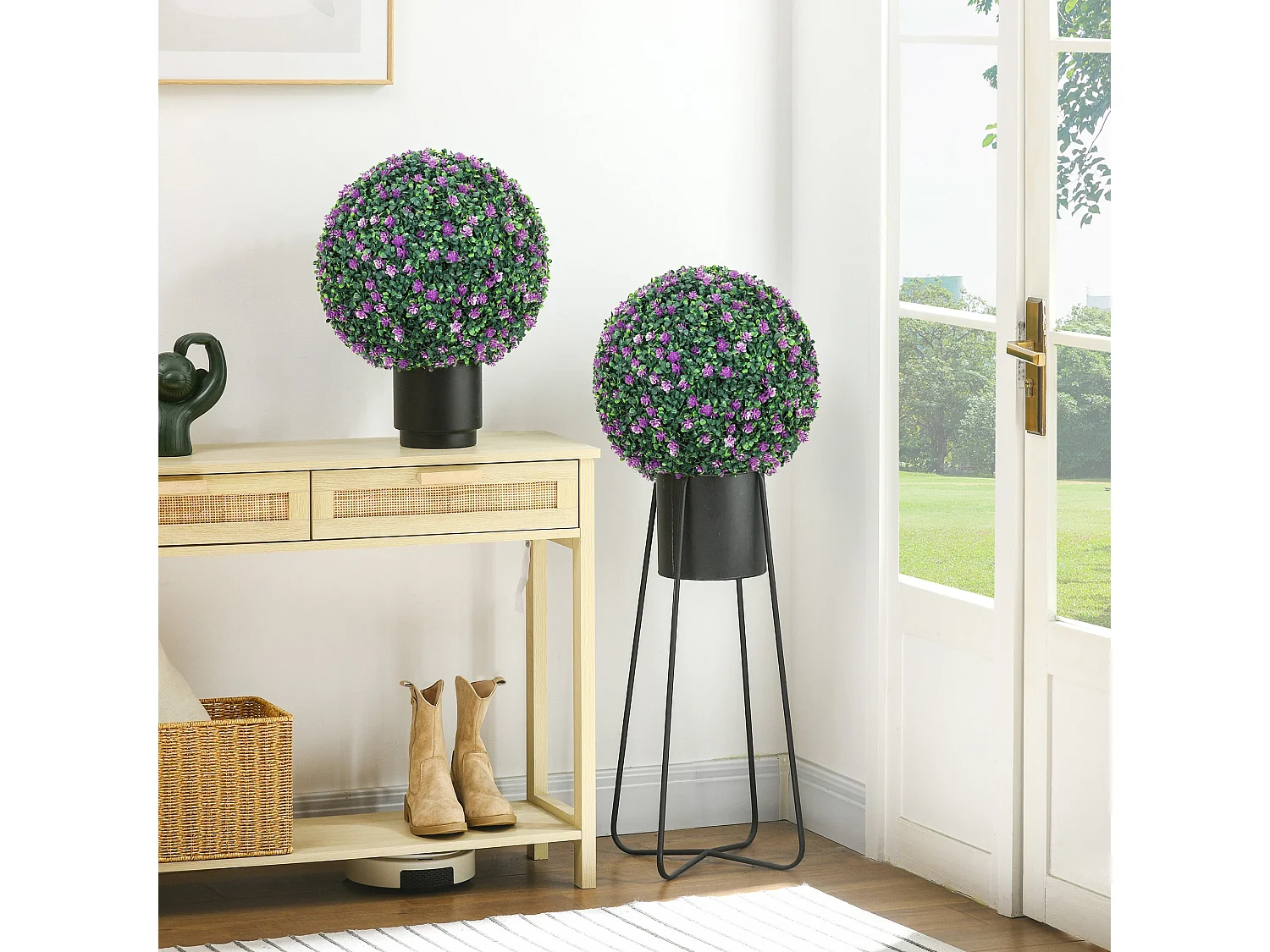 Safiri Set of 2 Purple Artificial Boxwood Ball Plants 40cm