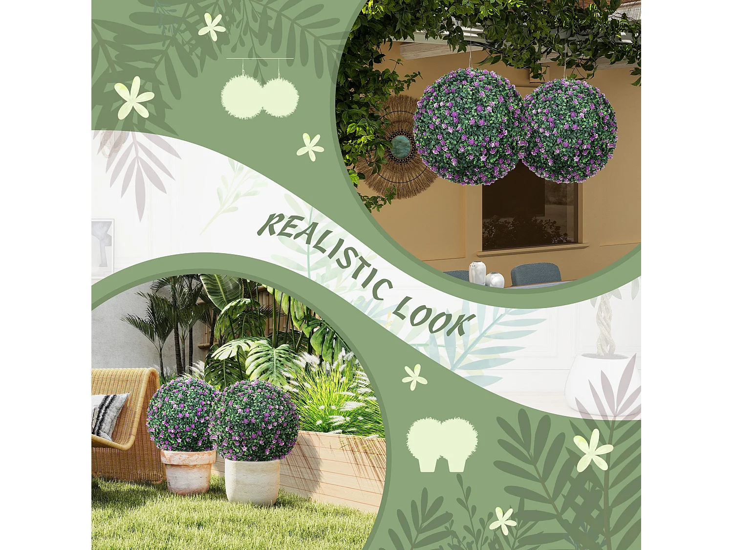 Safiri Set of 2 Purple Artificial Boxwood Ball Plants 40cm