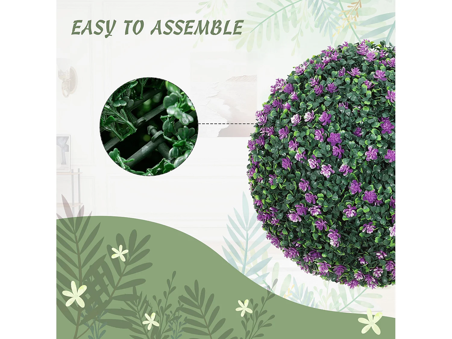 Safiri Set of 2 Purple Artificial Boxwood Ball Plants 40cm