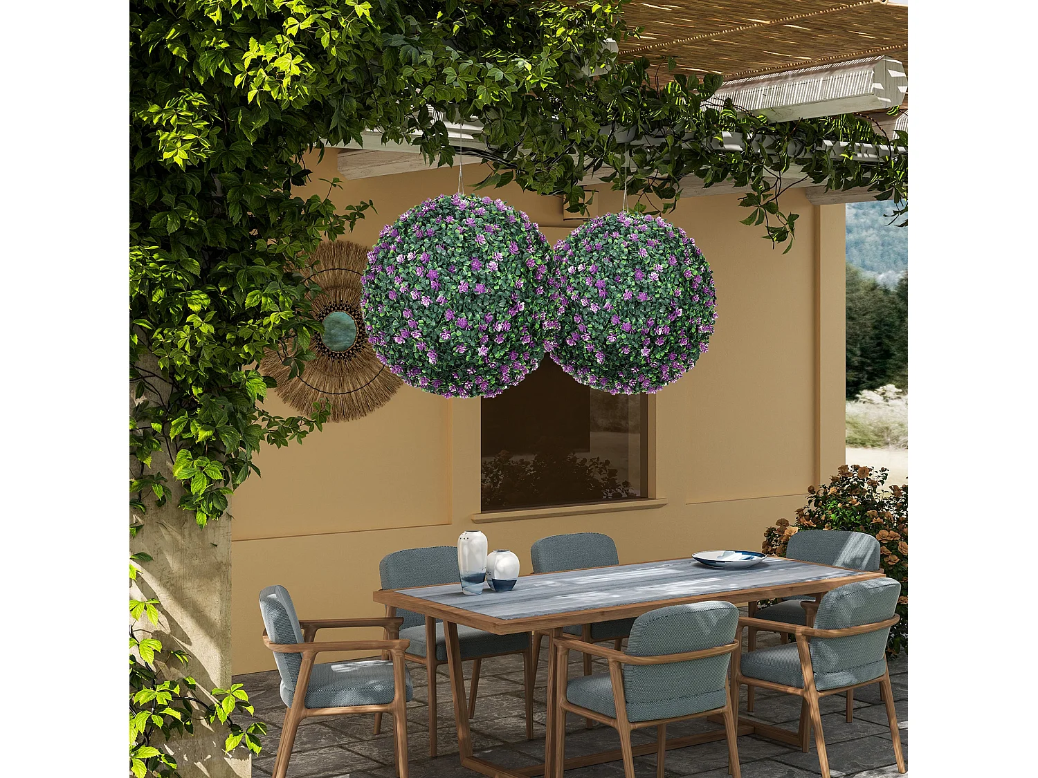 Safiri Set of 2 Purple Artificial Boxwood Ball Plants 40cm