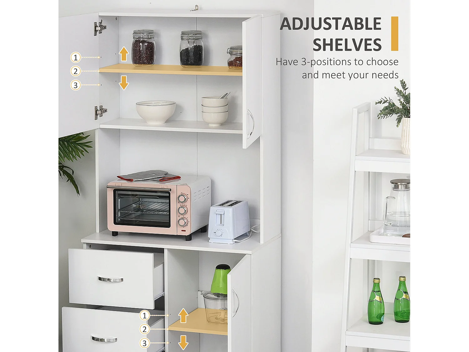 Dika Tall White Kitchen Storage Cabinet 183.5cm Doors Drawers Adjustable Shelves