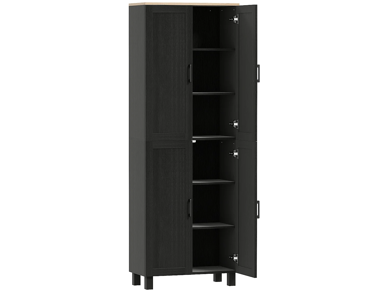 Parare 171cm Black Wood Effect 4 Door Freestanding Kitchen Pantry Cabinet