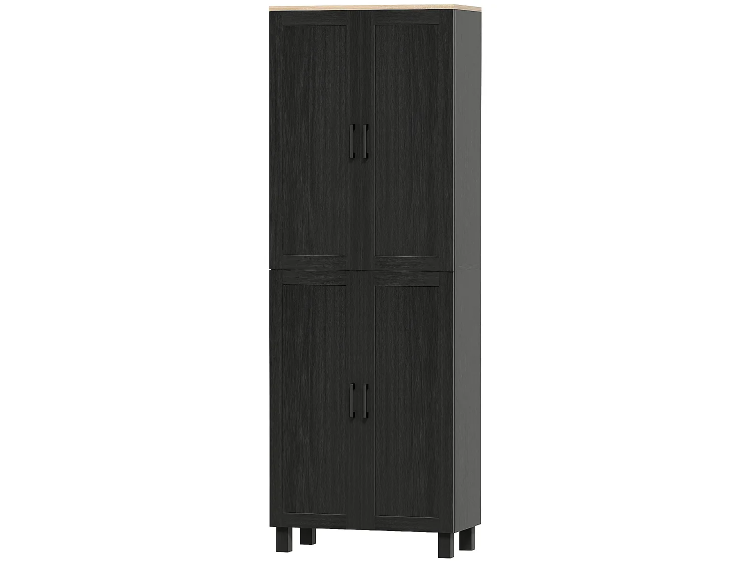 Parare 171cm Black Wood Effect 4 Door Freestanding Kitchen Pantry Cabinet