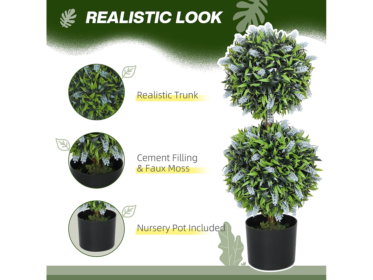 Mazifi Set of 2 Artificial Lavender Ball Trees in Pots 70cm Blue