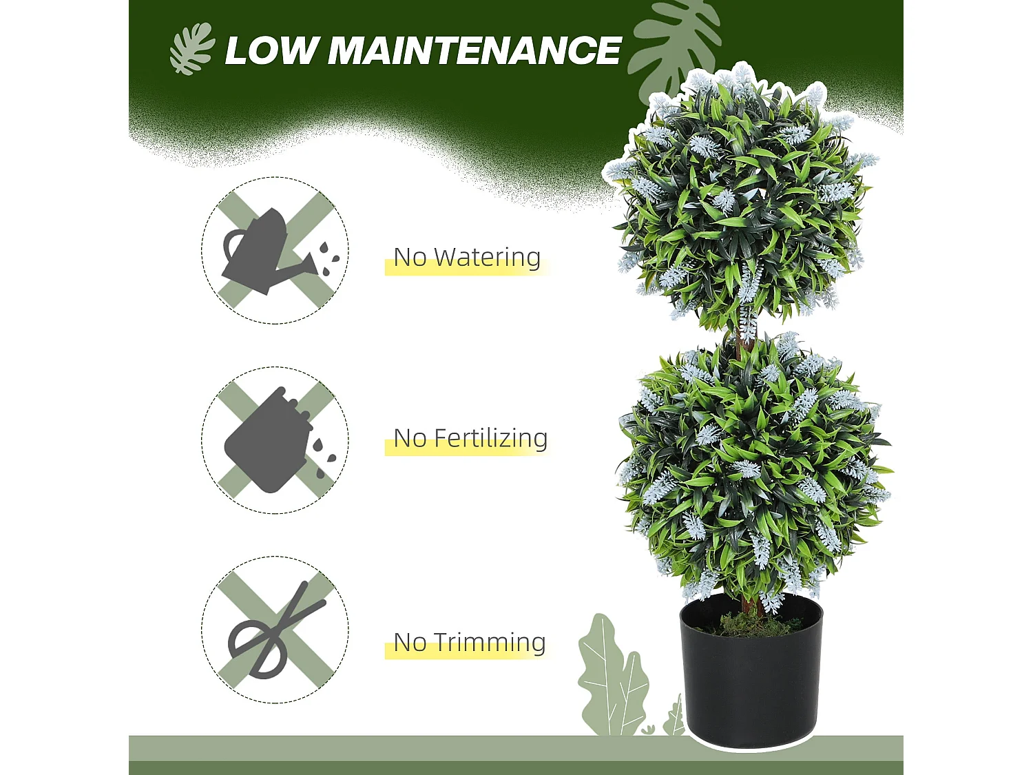 Mazifi Set of 2 Artificial Lavender Ball Trees in Pots 70cm Blue