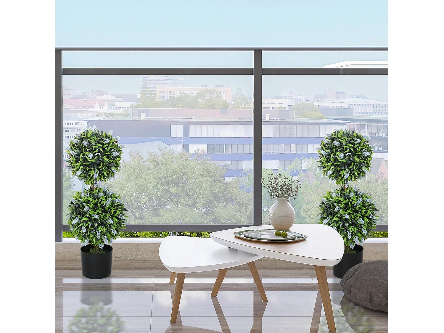 Mazifi Set of 2 Artificial Lavender Ball Trees in Pots 70cm Blue