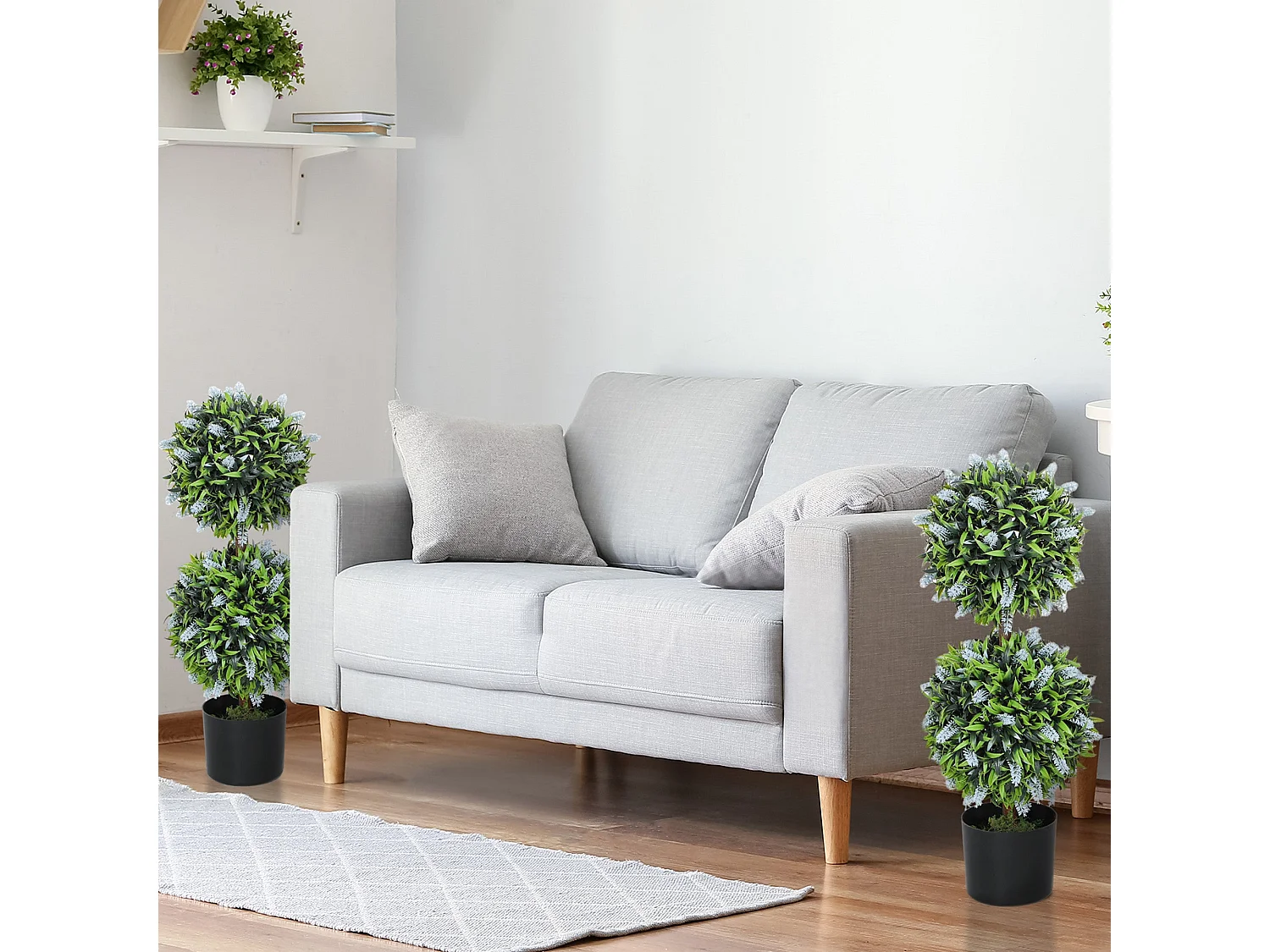 Mazifi Set of 2 Artificial Lavender Ball Trees in Pots 70cm Blue