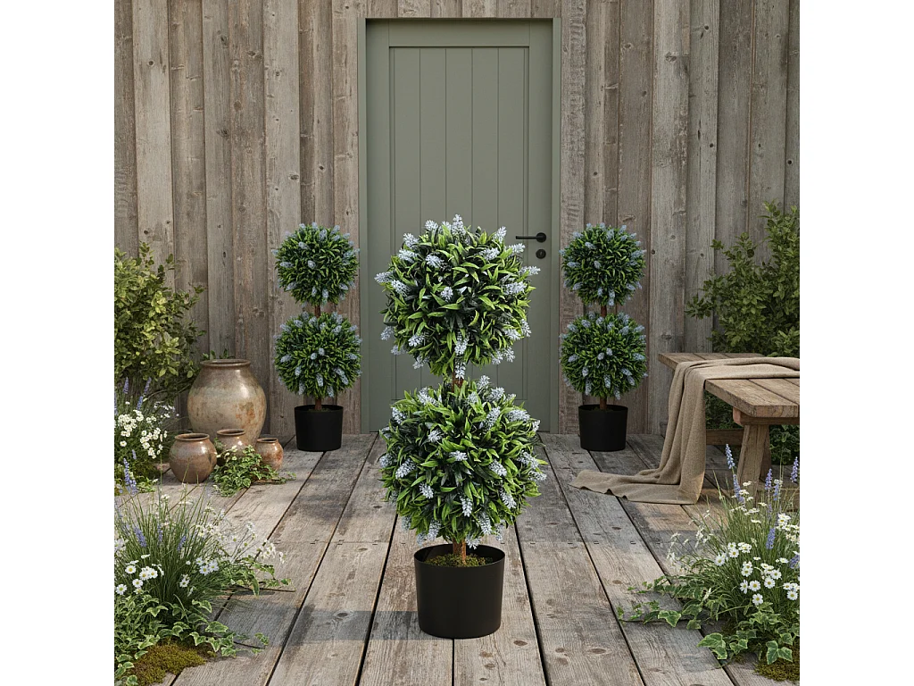 Mazifi Set of 2 Artificial Lavender Ball Trees in Pots 70cm Blue