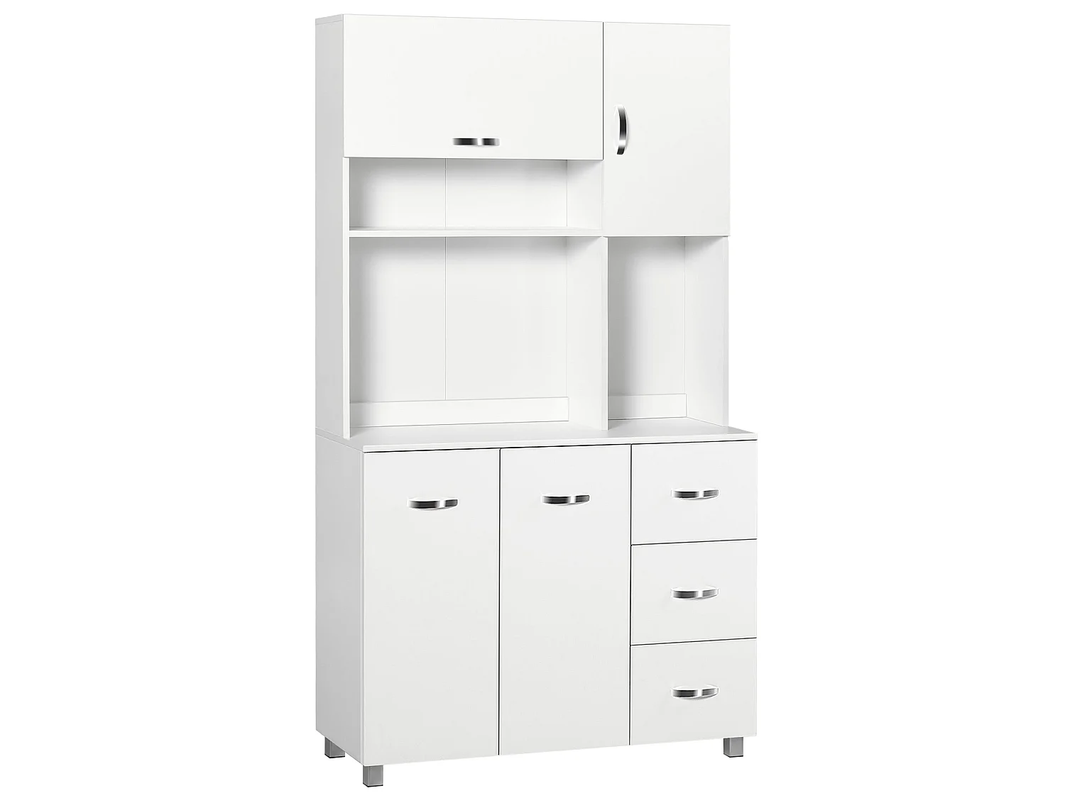 Vivivi Hapa White Tall Kitchen Sideboard Storage Column with Drawers Flip Door Cupboards and Open Shelves