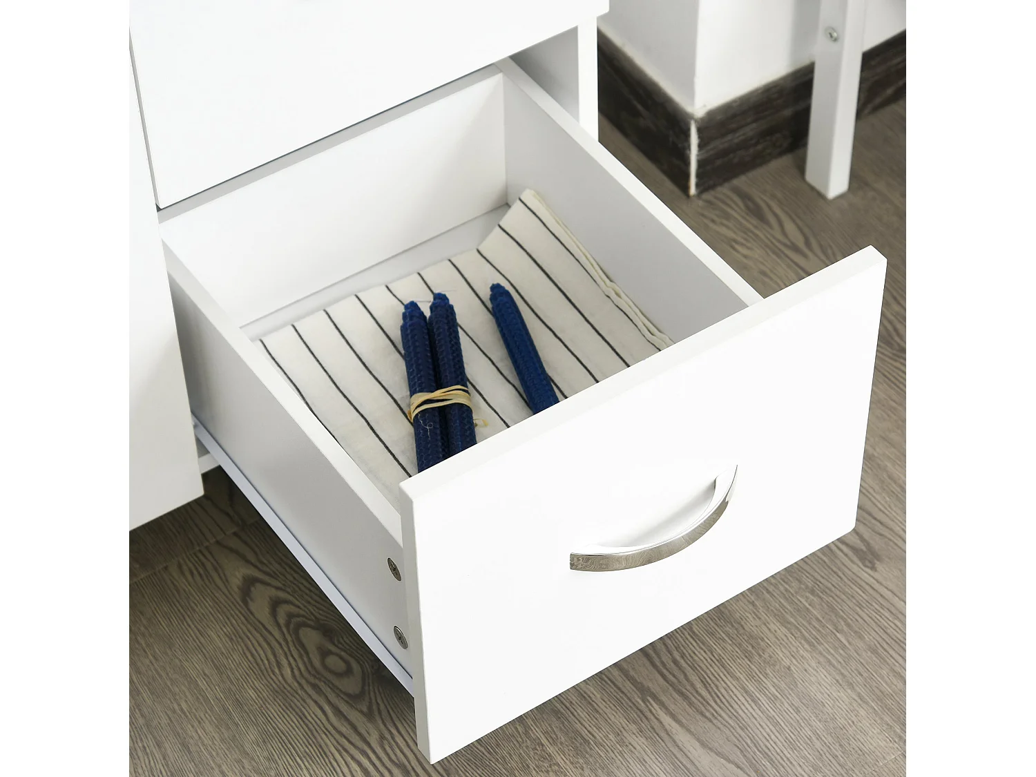 Vivivi Hapa White Tall Kitchen Sideboard Storage Column with Drawers Flip Door Cupboards and Open Shelves