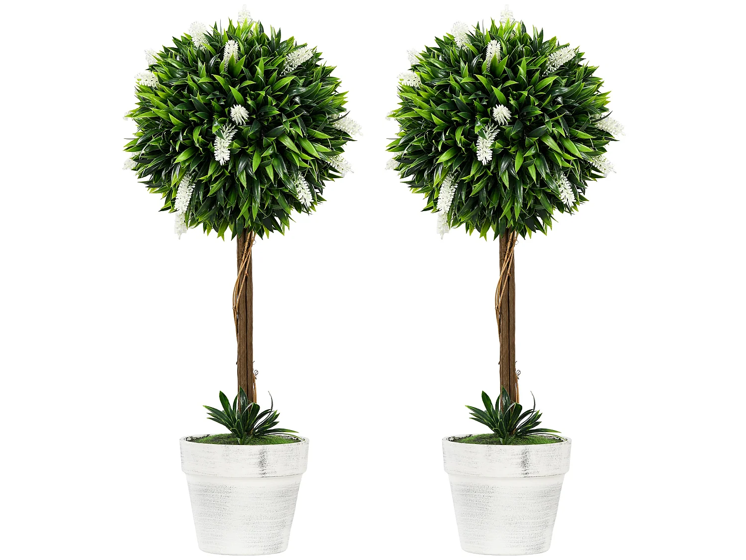 Fano Neri Set of 2 White Artificial Flower Ball Trees with Pots 60cm