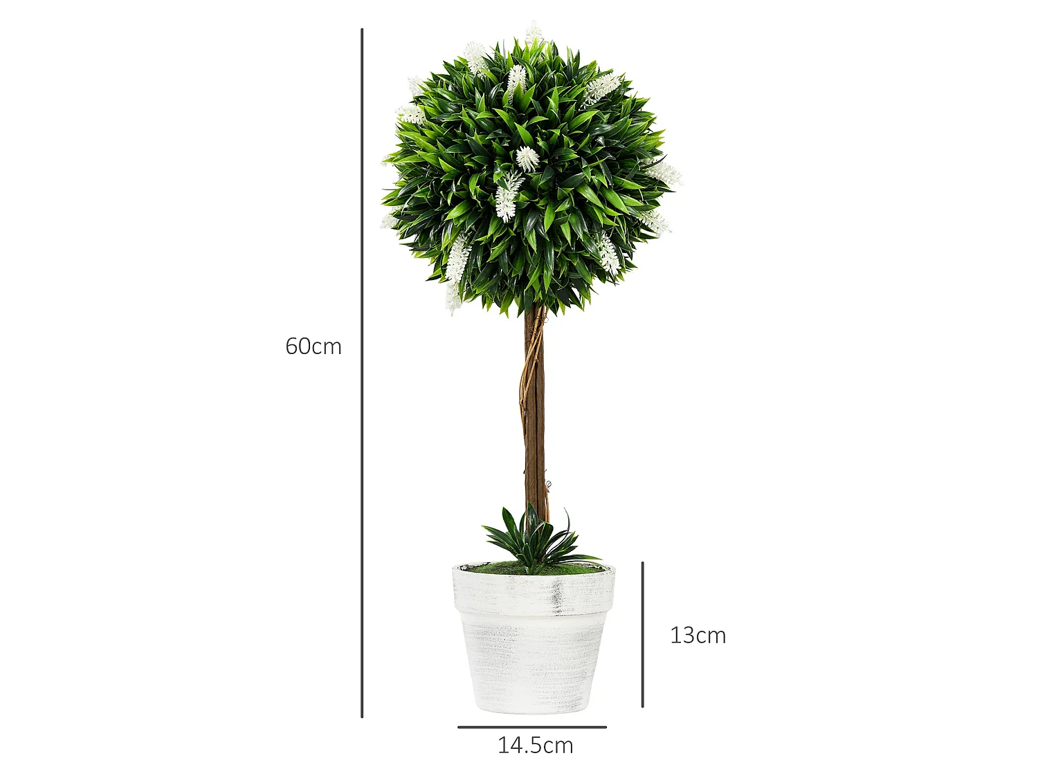 Fano Neri Set of 2 White Artificial Flower Ball Trees with Pots 60cm