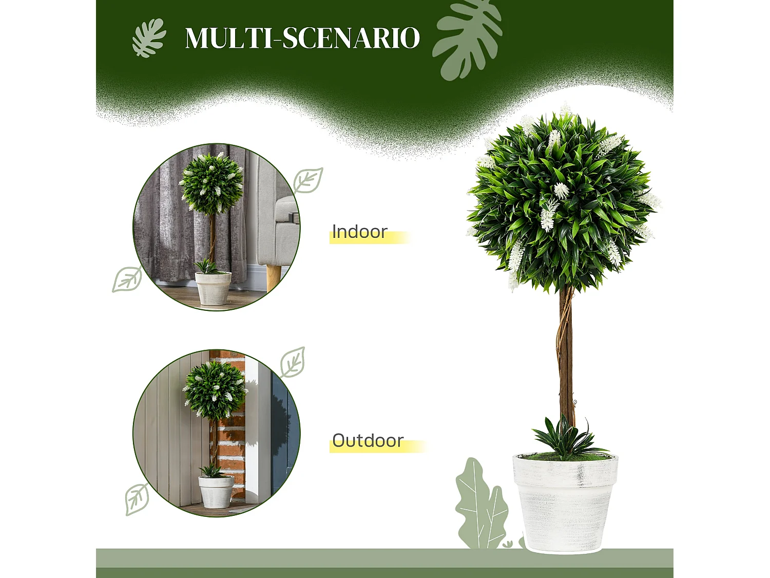 Fano Neri Set of 2 White Artificial Flower Ball Trees with Pots 60cm