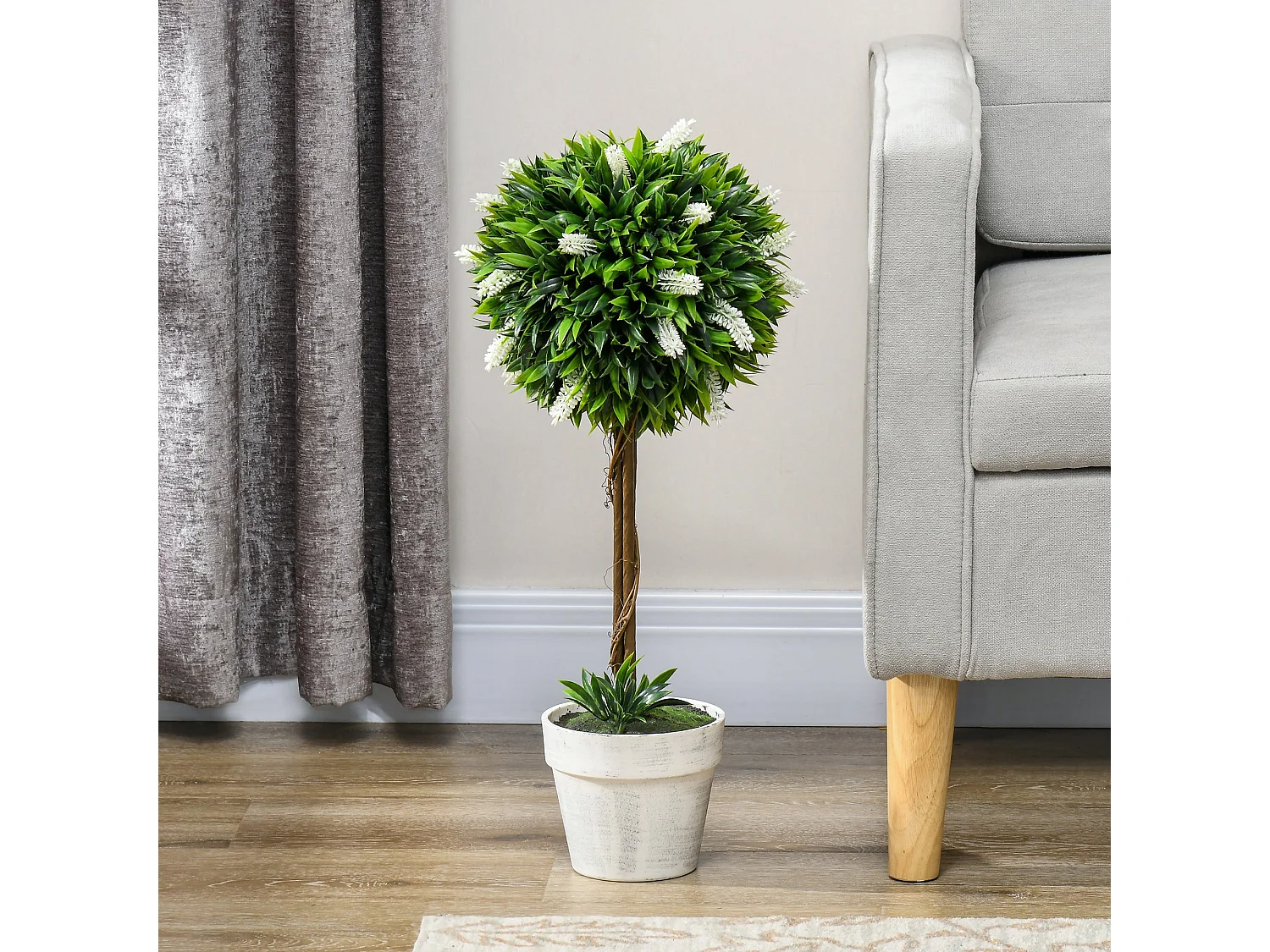 Fano Neri Set of 2 White Artificial Flower Ball Trees with Pots 60cm