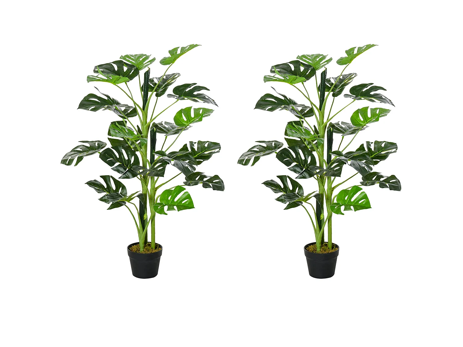 Nalale Lumo Set of 2 Artificial Monstera Trees with Cheese Leaf Design and Pots