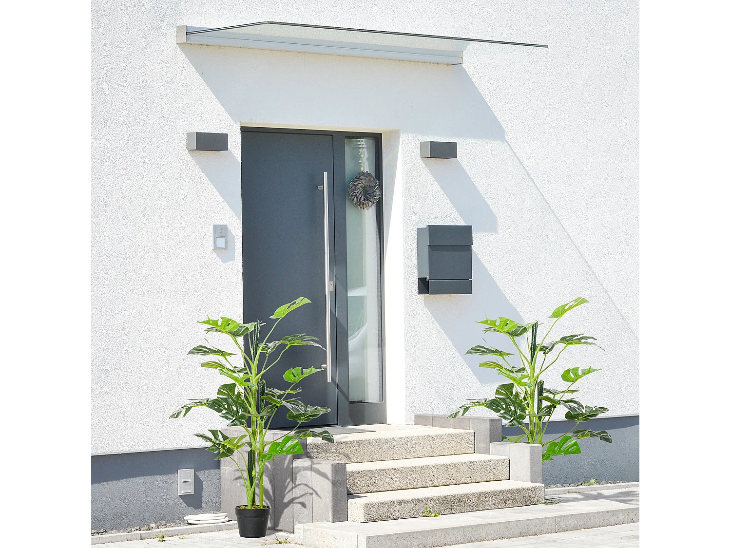 Nalale Lumo Set of 2 Artificial Monstera Trees with Cheese Leaf Design and Pots