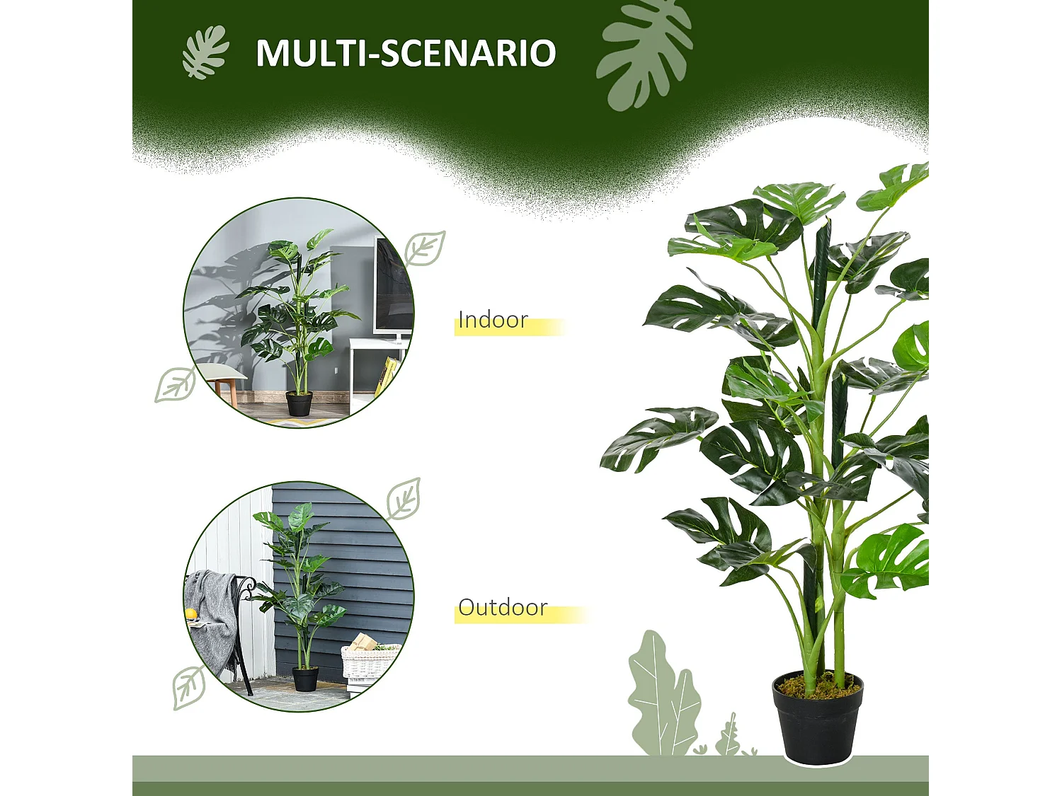 Nalale Lumo Set of 2 Artificial Monstera Trees with Cheese Leaf Design and Pots
