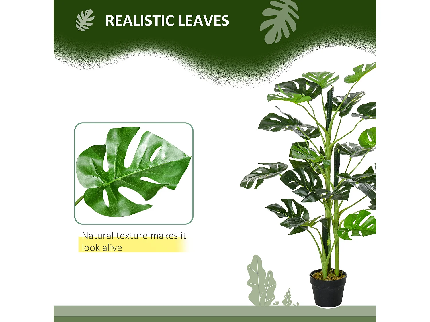 Nalale Lumo Set of 2 Artificial Monstera Trees with Cheese Leaf Design and Pots