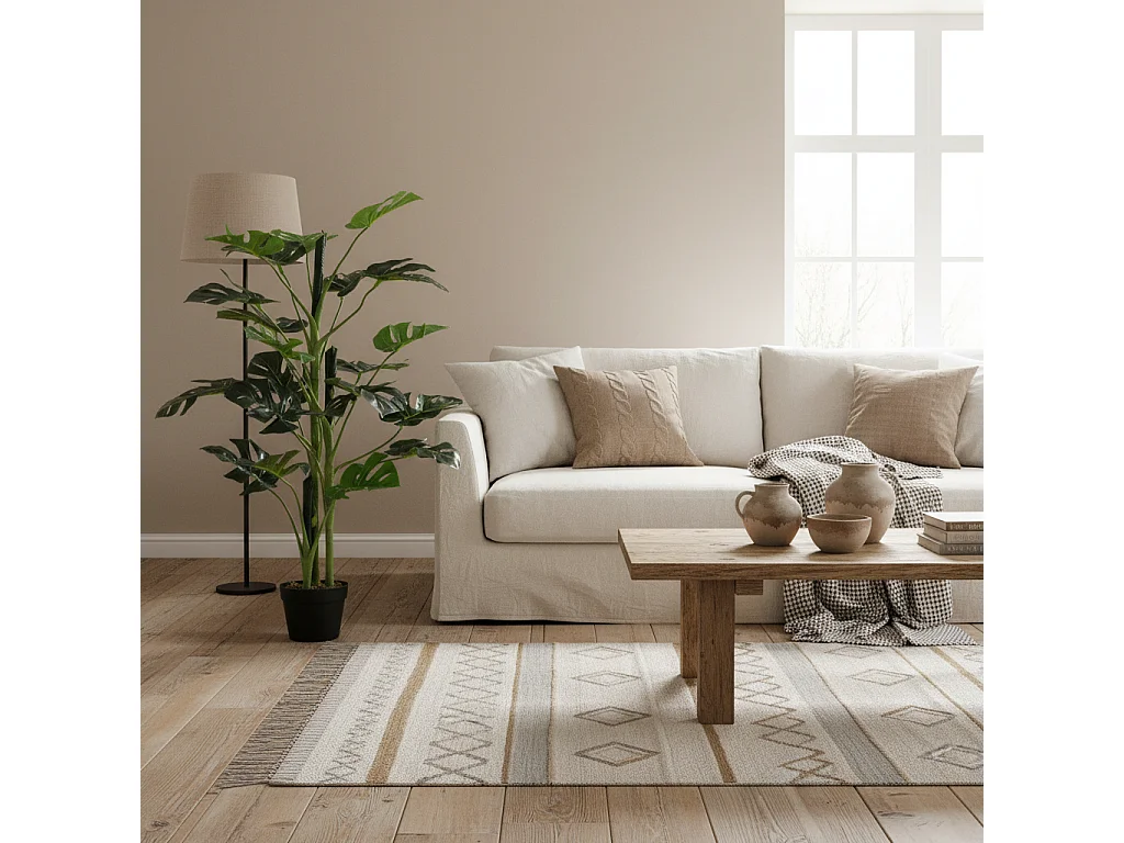 Nalale Lumo Set of 2 Artificial Monstera Trees with Cheese Leaf Design and Pots