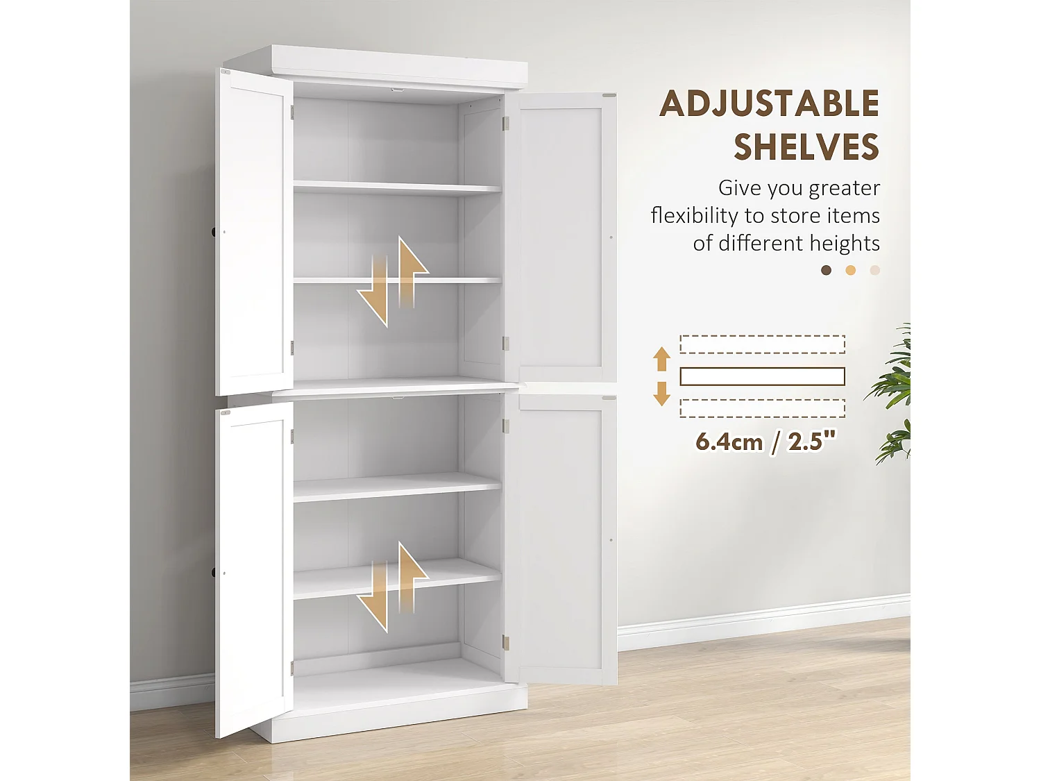 Varofa White Freestanding Kitchen Cupboard 4 Doors 6 Tier Shelving