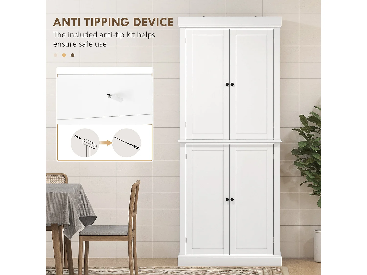 Varofa White Freestanding Kitchen Cupboard 4 Doors 6 Tier Shelving