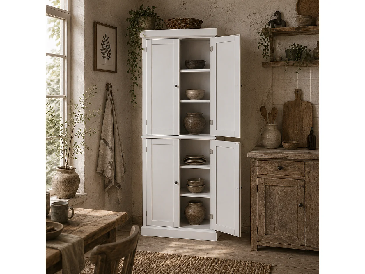 Varofa White Freestanding Kitchen Cupboard 4 Doors 6 Tier Shelving