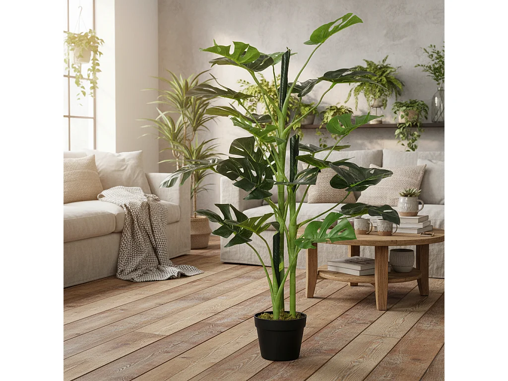 Doka Large Artificial Monstera Tree with 21 Leaves in Decorative Pot